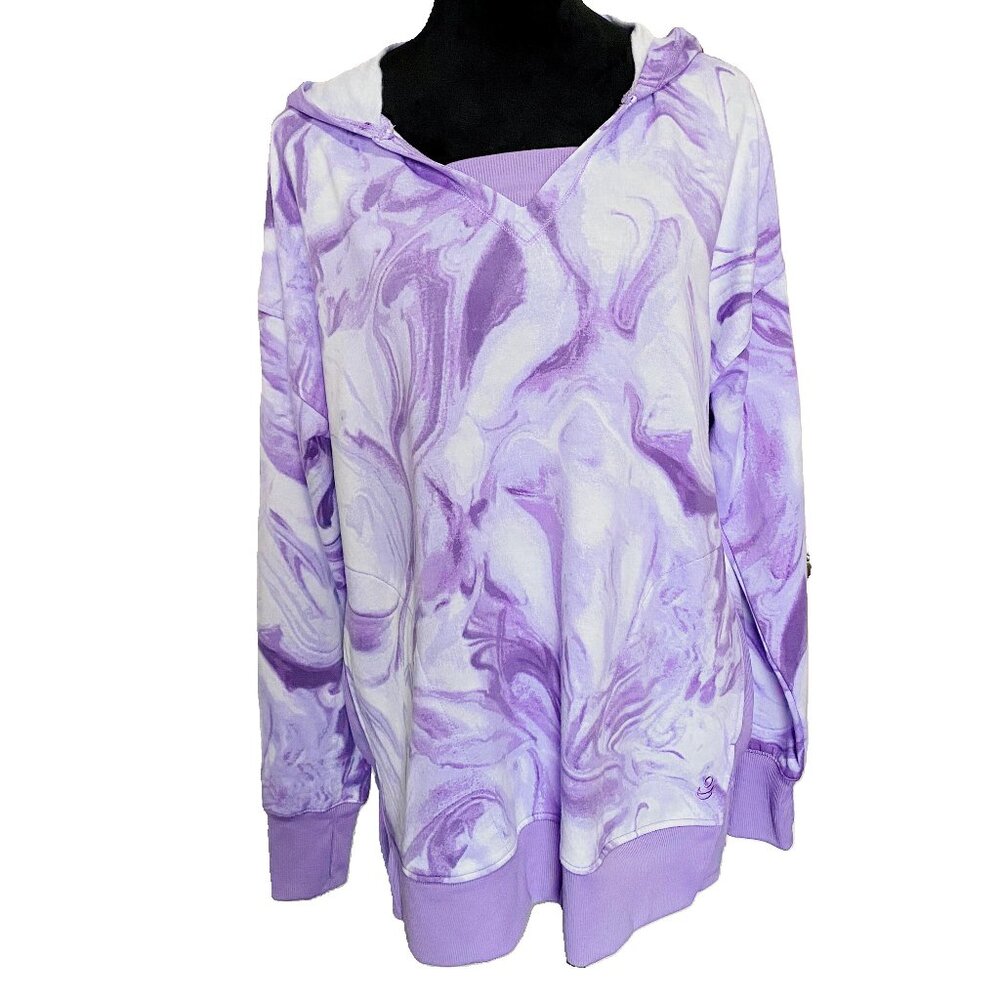 Cuddl Duds 1X Women's Purple Marble Hoodie with rib trim